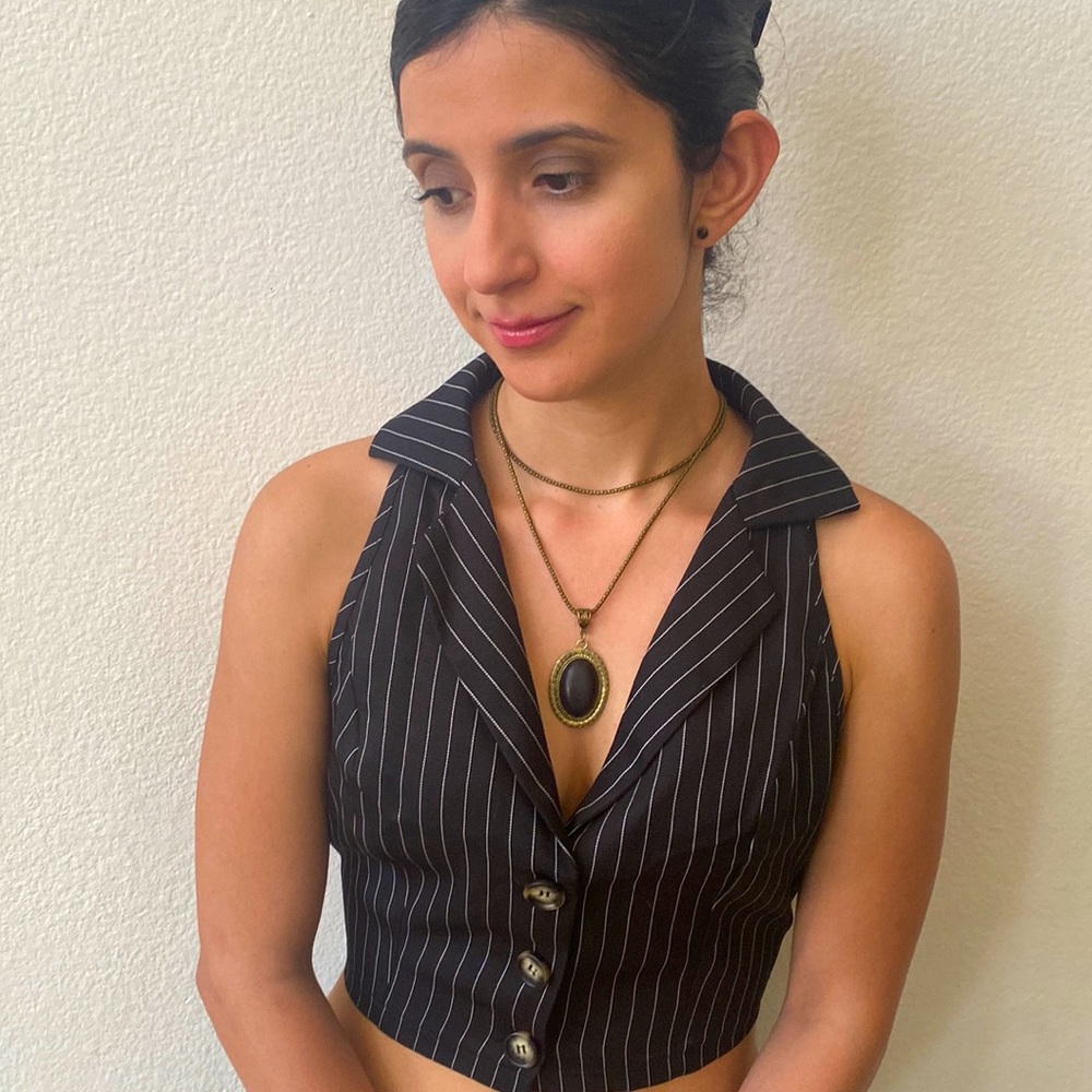 2 pc layered stackable necklace, black pendant (costume jewelry) Victorian/90s